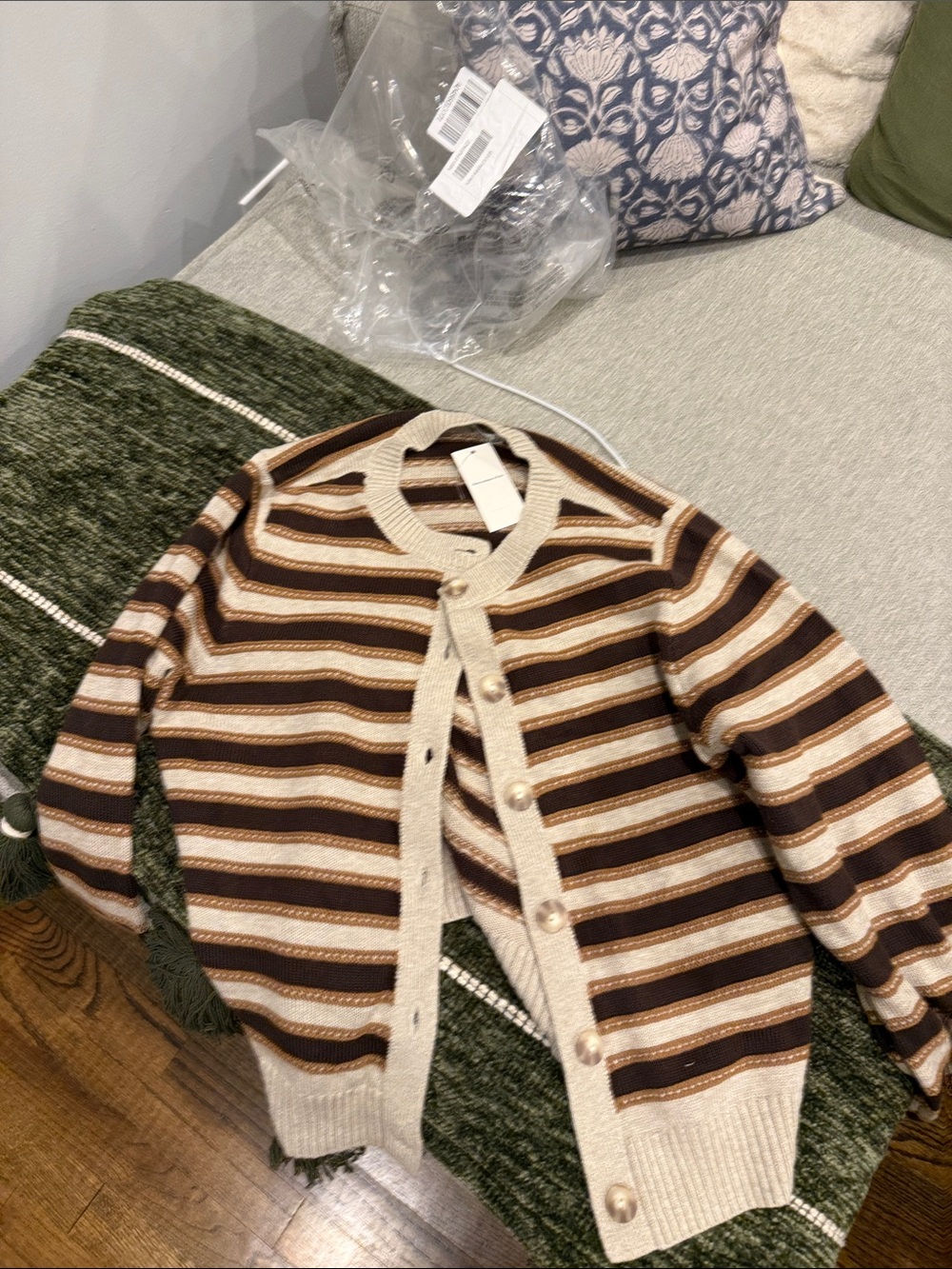 Abercrombie & Fitch Brown and Cream Striped Button Cardigan